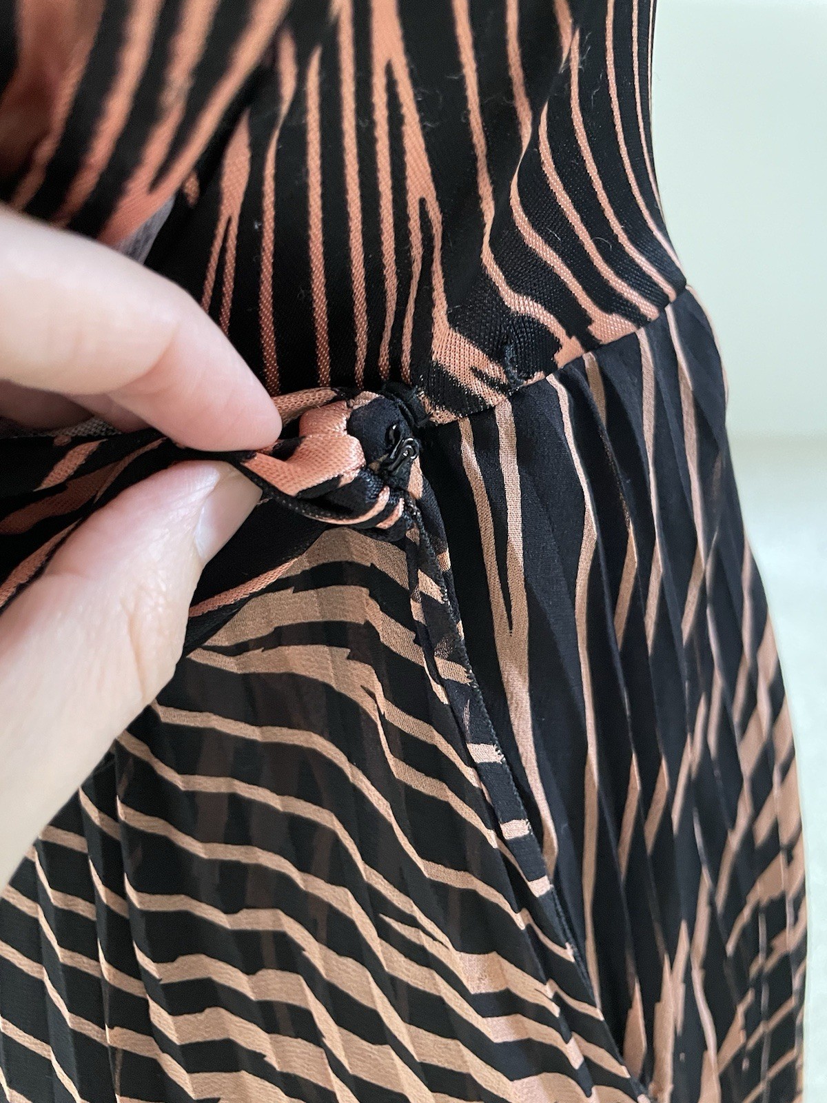 Vintage S/S 2000 Gianni Versace Pleated Black Orange Plunge V Dress Bodysuit XS