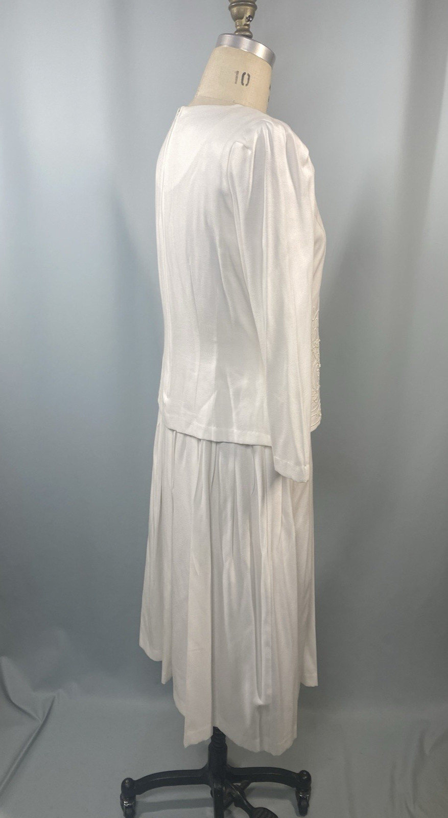 Vintage Dress SIZE 10P MEDIUM ivory white KARIN STEVENS classic MOB 80s 90s