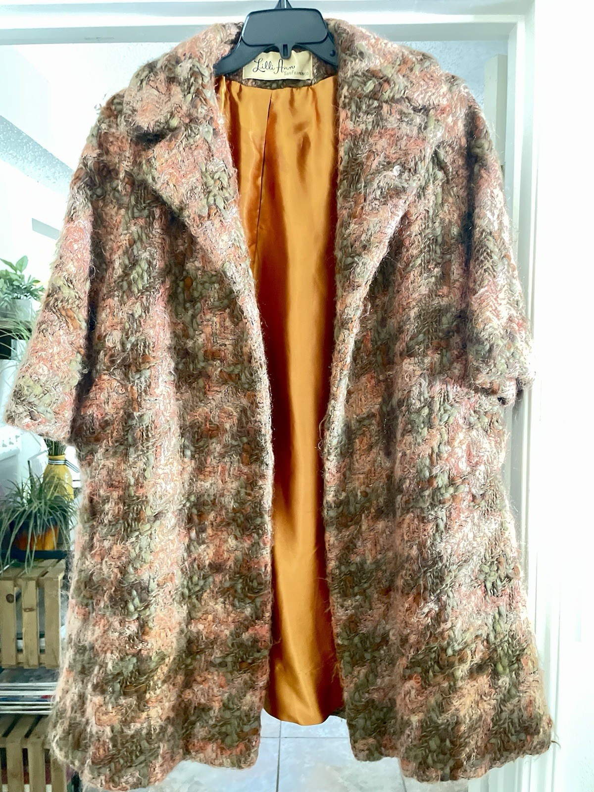 Lilli Ann Vintage Mohair Coat Paris San Francisco Multicolor Pink Green Orange