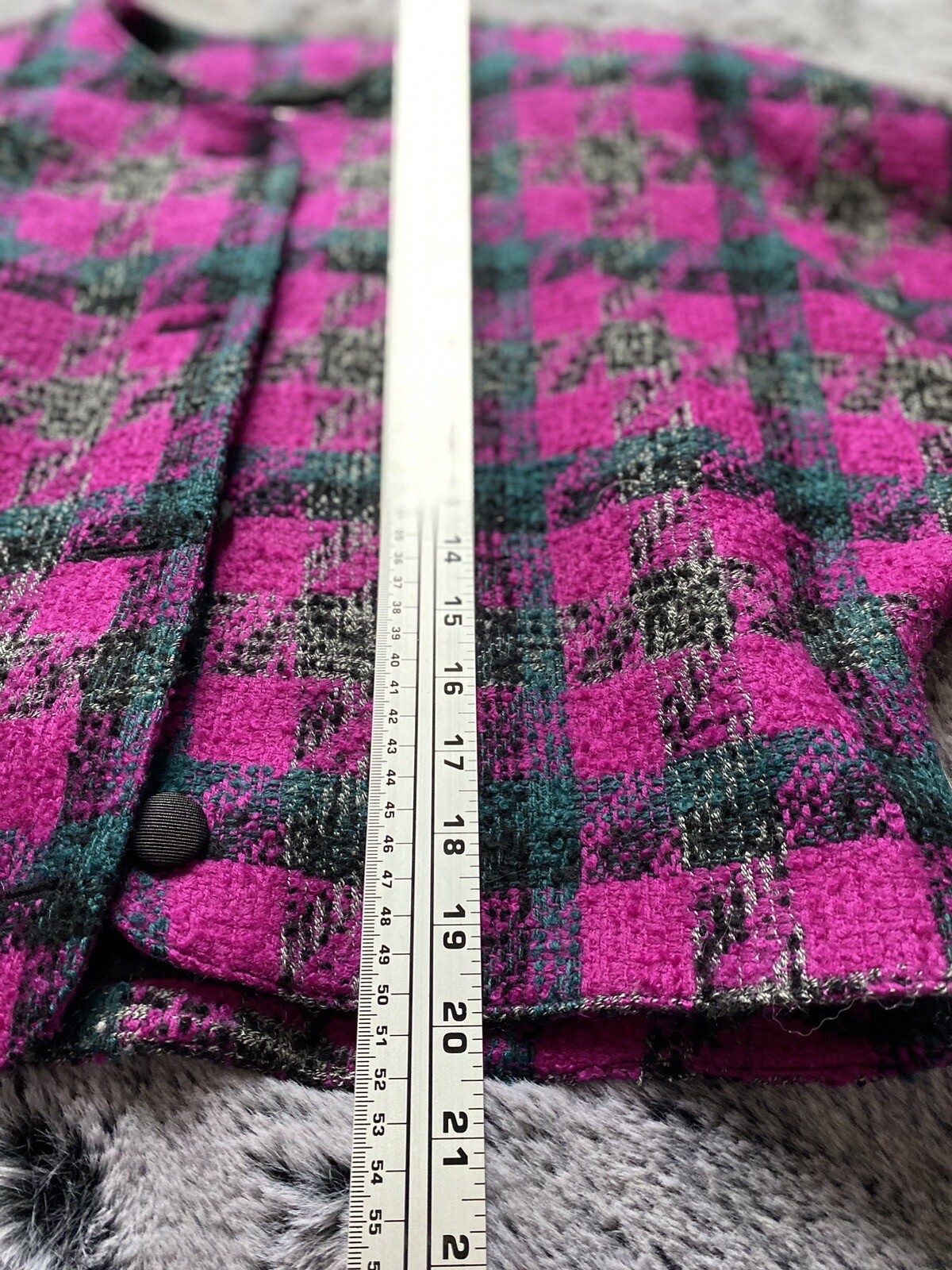 mr. jax Womens Blazer SIZE 12 Magenta Plaid Wool Dolman Sleeve Made in Canada