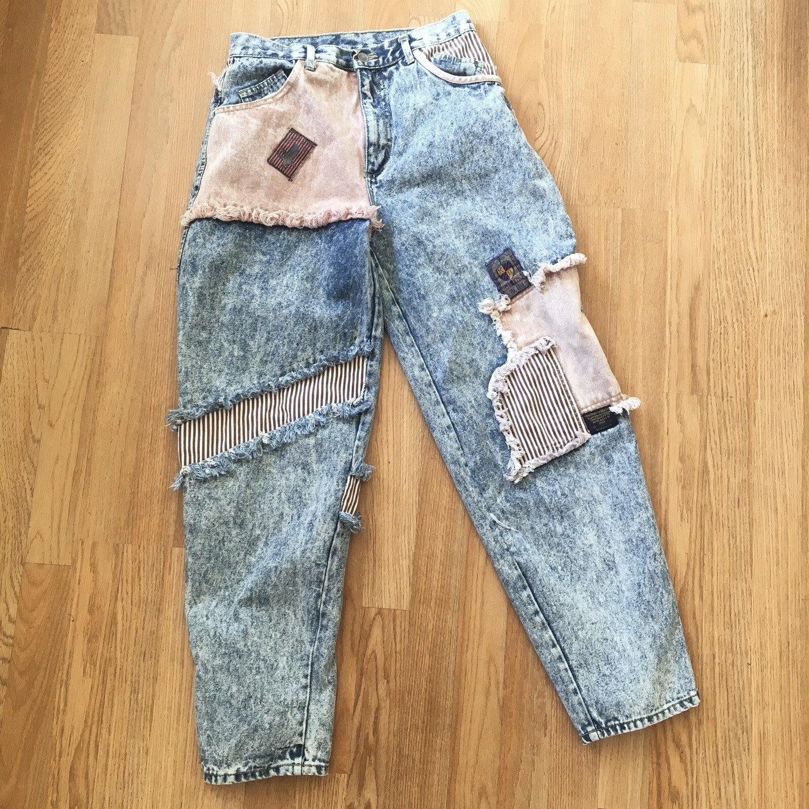 80s Vintage Kozmic Blues Acid Wash Patchwork Jeans 28”