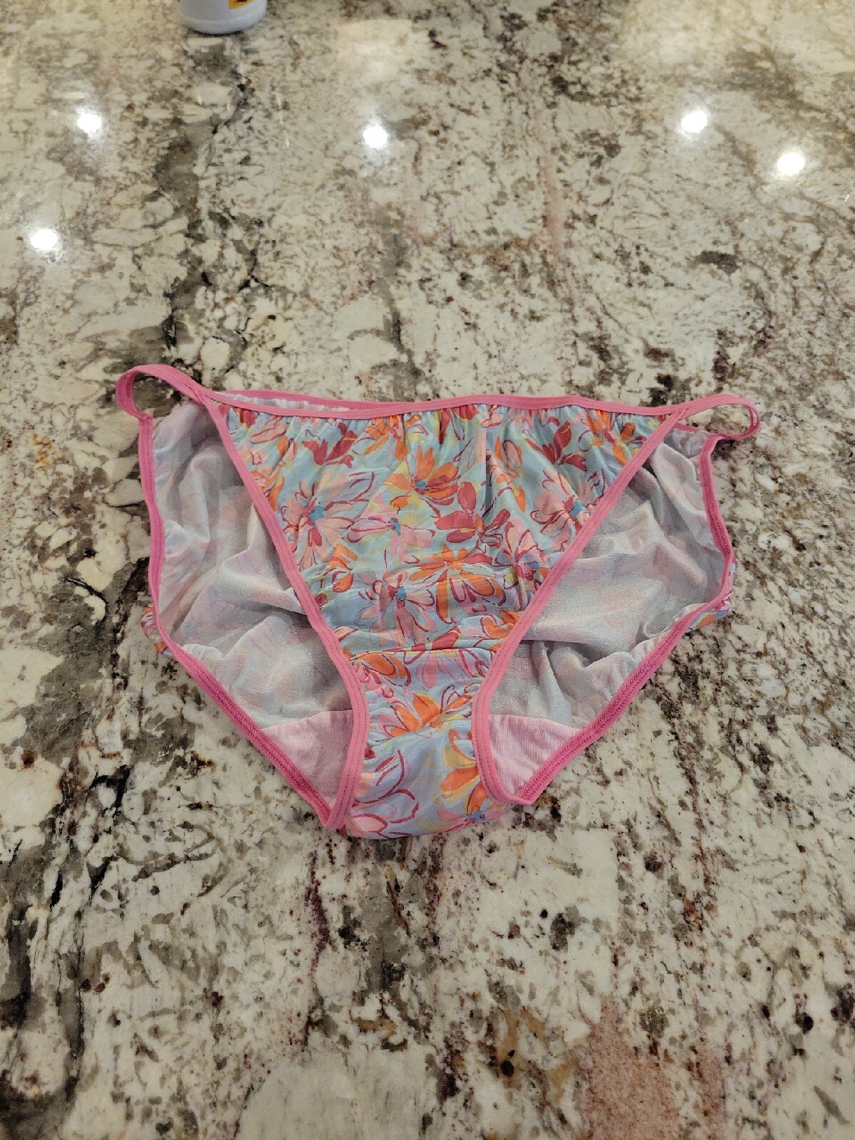 Vintage Satin Shiny Floral Print Just My Size String Bikini Panties Sz 11 3X