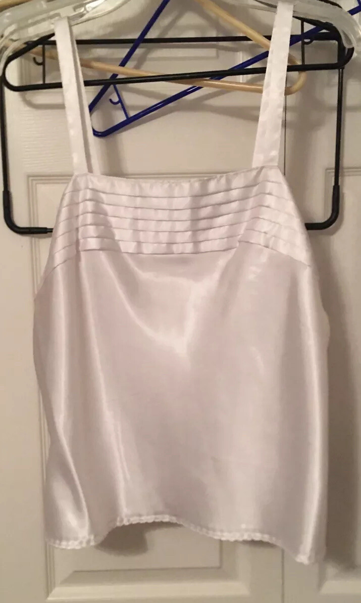 Vtg Body Chic camisole tank size large shiny white Polyester Satin Wide Strap