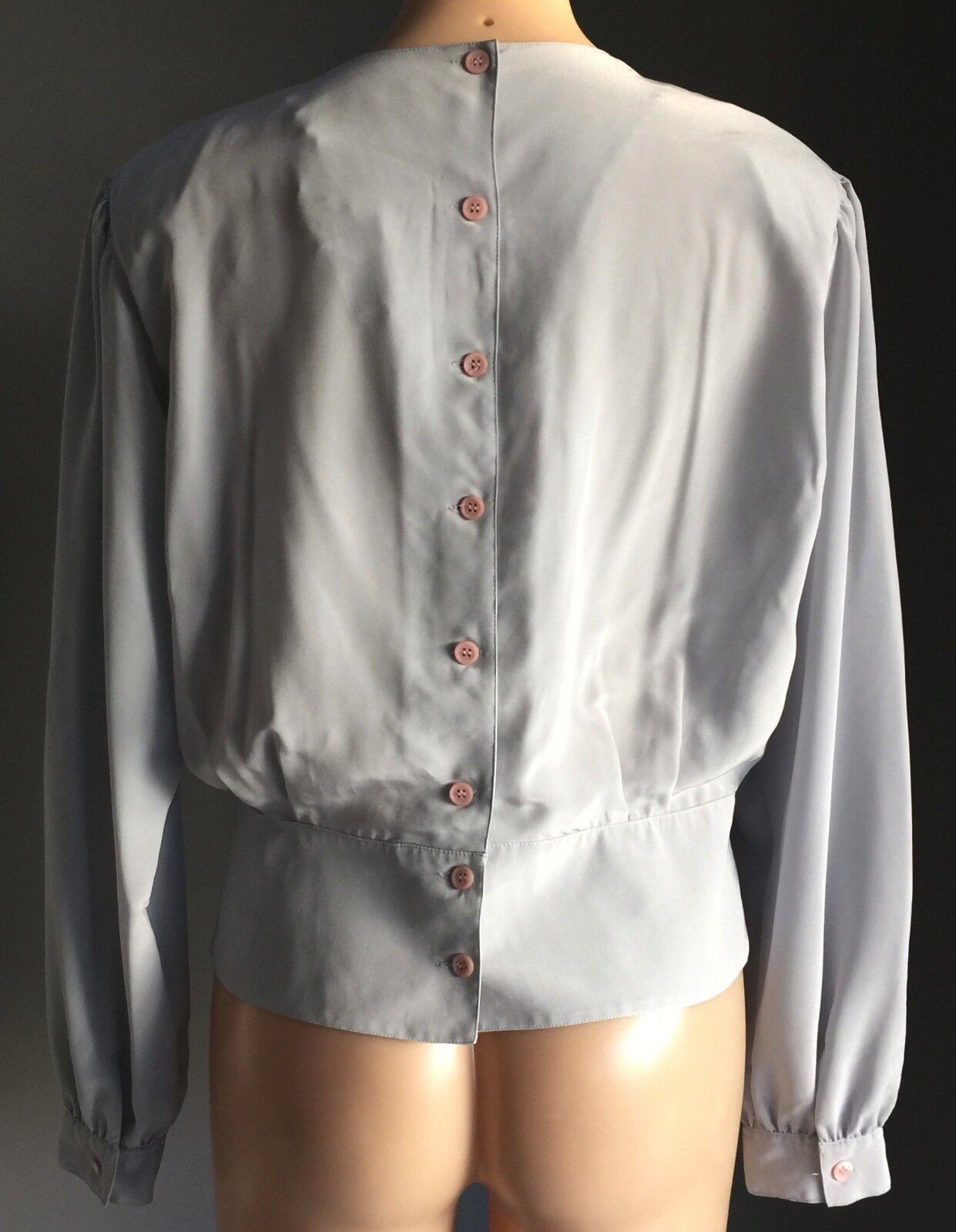 DAVID JONES EXCLUSIVE Top Dove Grey Long Sleeve PINK BUTTONS Blouse Lace Size 10