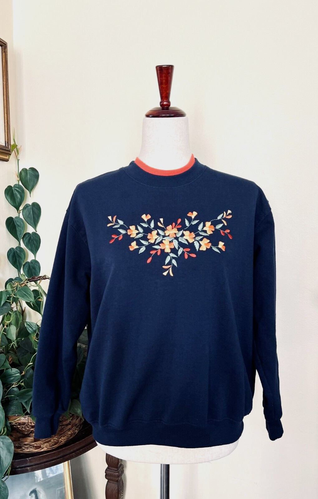 Top Stitch by Morning Sun Vintage Embroidered Autumn Sweatshirt Sz PM Grannycore