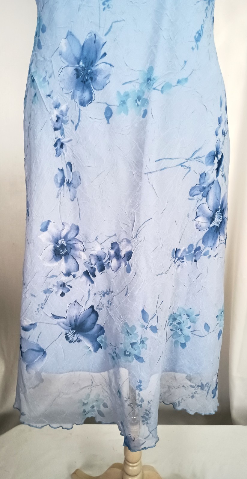 Vintage 90s-Y2K Breakin’ Loose Blue Floral Poly Chiffon Dress Size 13/14