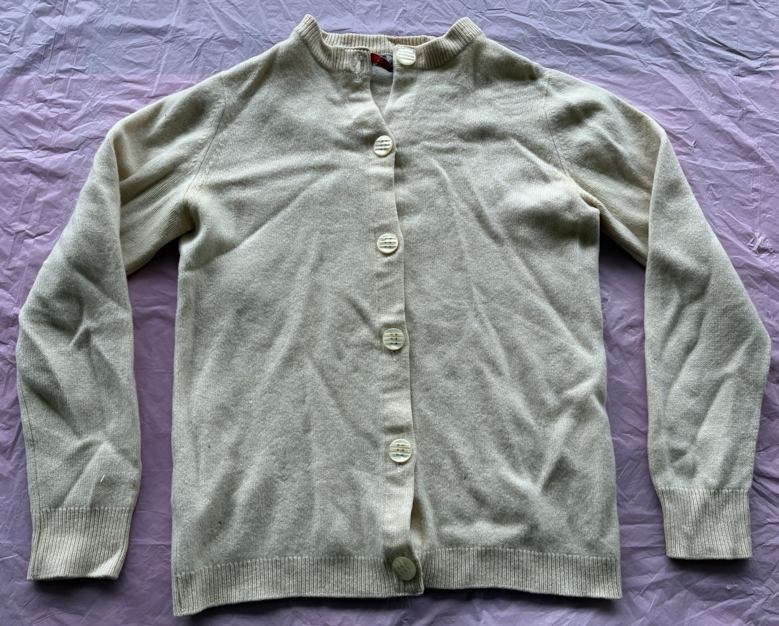 Vintage Women’s Sweater Cardigan Ivory Button Up Retro Pinup 80s Sz M