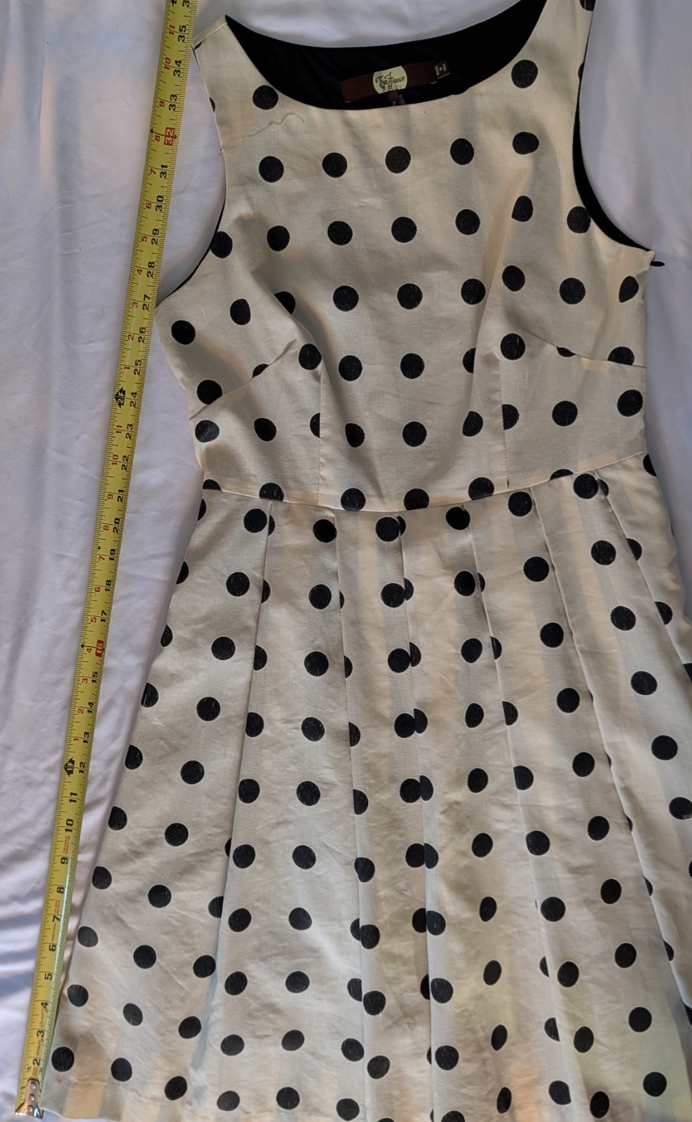 Anthropologie Eva Franco Dress Sz 2 Polka Dot VTG Lined A Line Pleats Red Bow