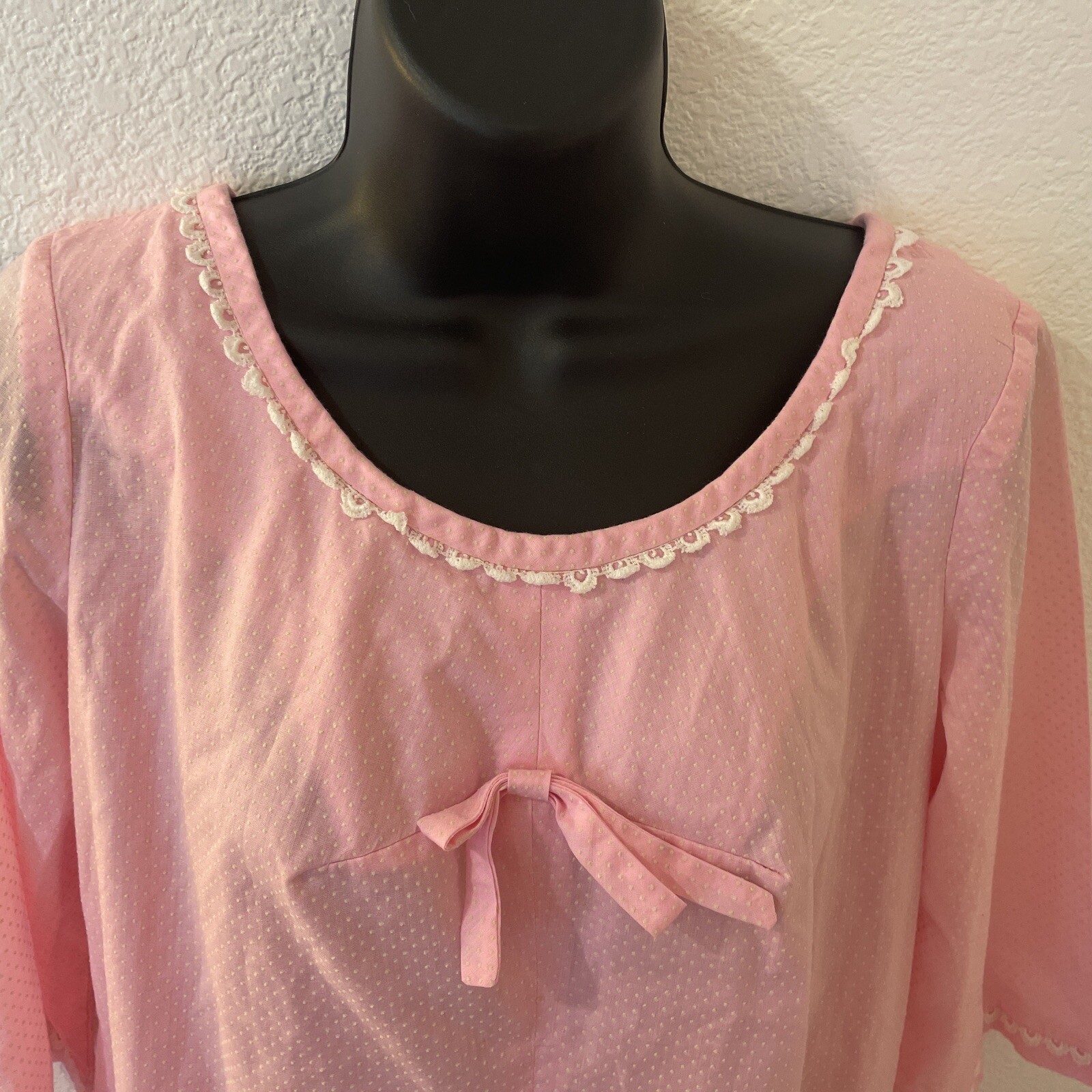 Vintage Hawaiian McINERNY Maxi Dress Pink Dot Swiss Sheer 3/4 Sleeves Size 10