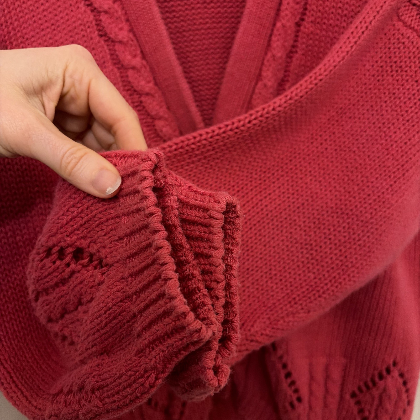 Vintage Outback Red Womens Cable Knit Oversized Cardigan Sweater Size Large Red