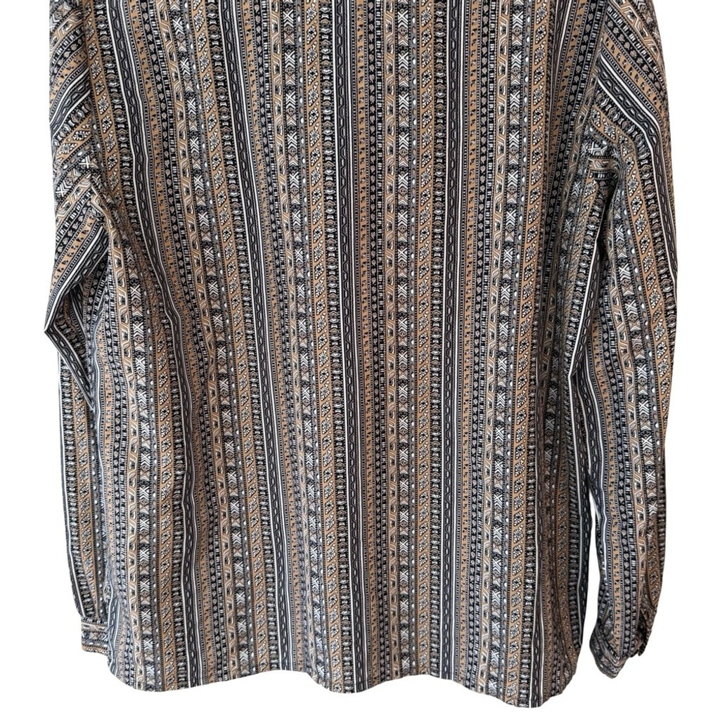 Vintage 80s 90s Tan Jay Striped Long Sleeve Blouse with Bow Size 16 Retro Office