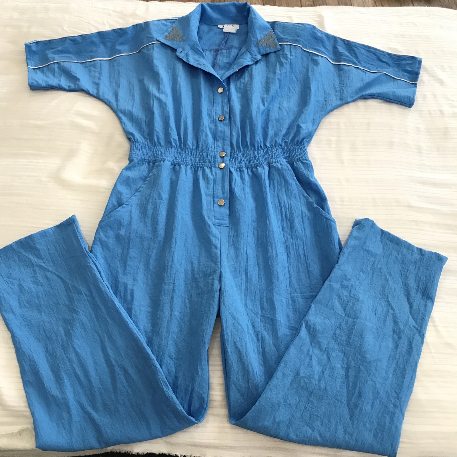 Vintage DEE Size 13/14 Jumpsuit Silver Accent POCKETS elastic Waist Shoulder pad