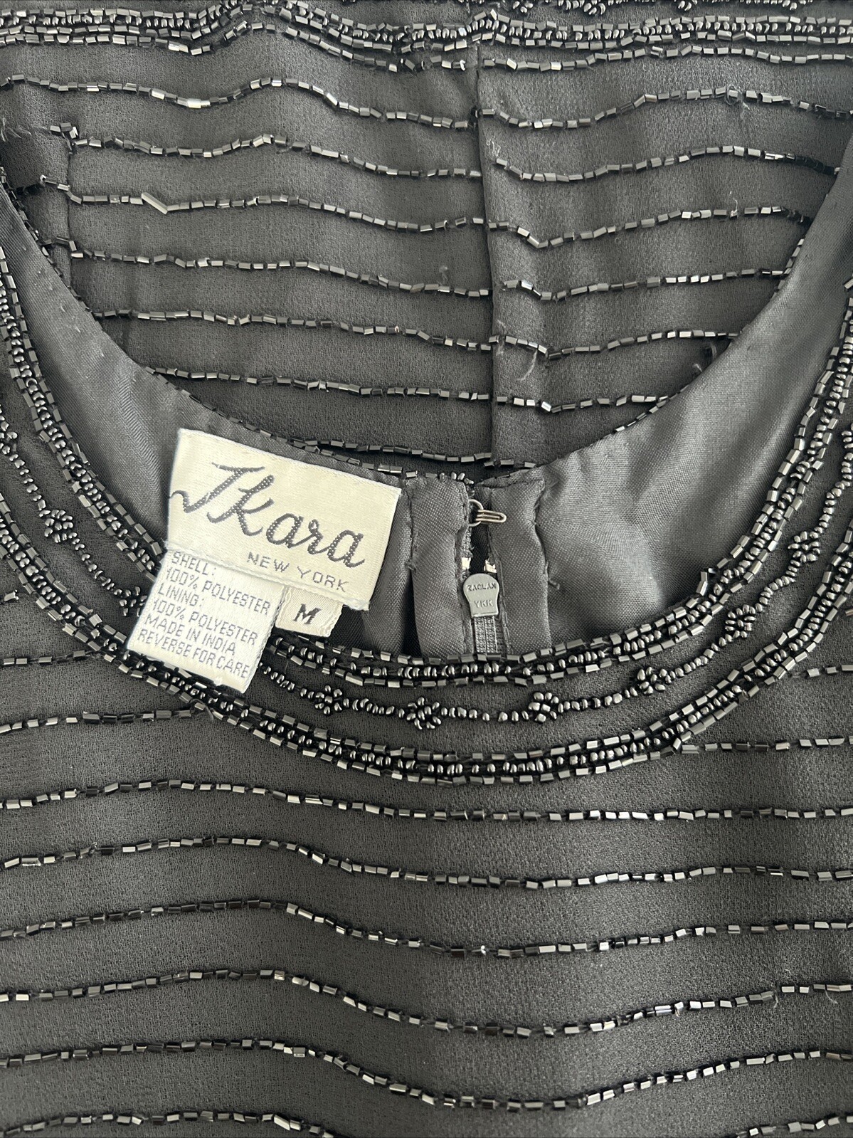Vintage JKara New York Black Striped Beaded Sleeveless Evening Top Size M S/M