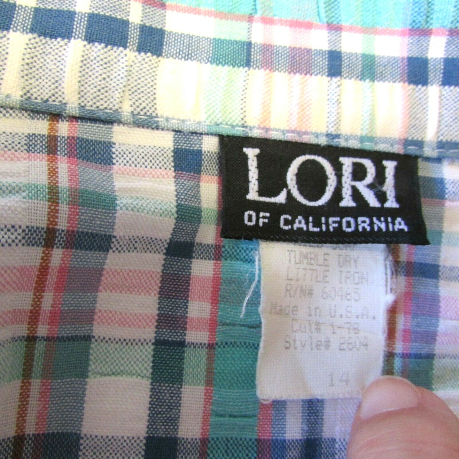Vintage Blue Plaid Seersucker Jacket Blazer Size 14 Coastal Pockets Open Front