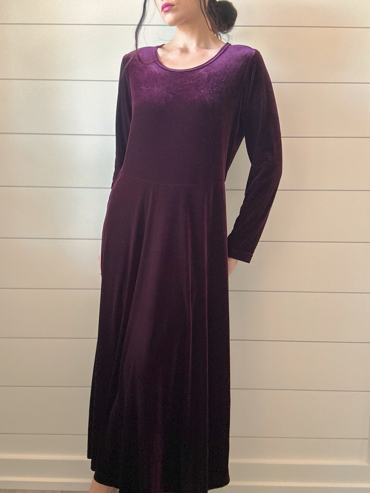 Vintage Maxi Dress 90s Crushed Velvet Purple Witchy Gothic