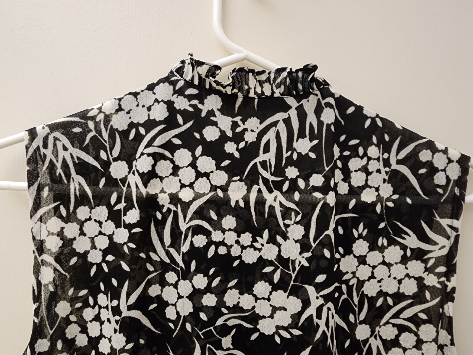 VTG Lady Carol Of New York Sheer Sleeveless Floral Black & White Dress Size 12