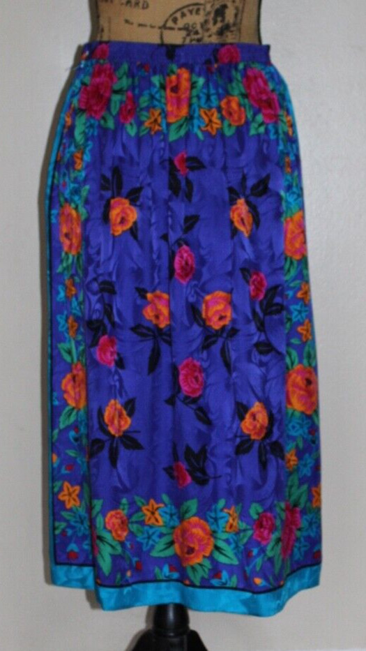 Vintage Lauren Alexandra 2 Piece Silk Floral Midi Skirt Blouse Set Women’s S