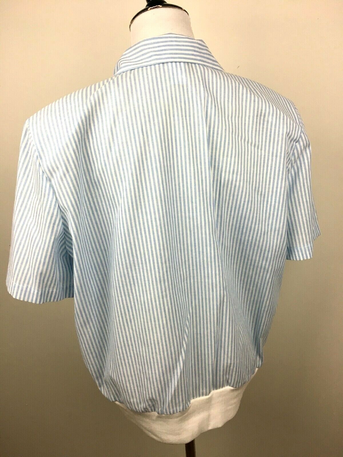 Vintage Womens Top Blue White Stripe LORI Pullover Shirt Waistband Blouse