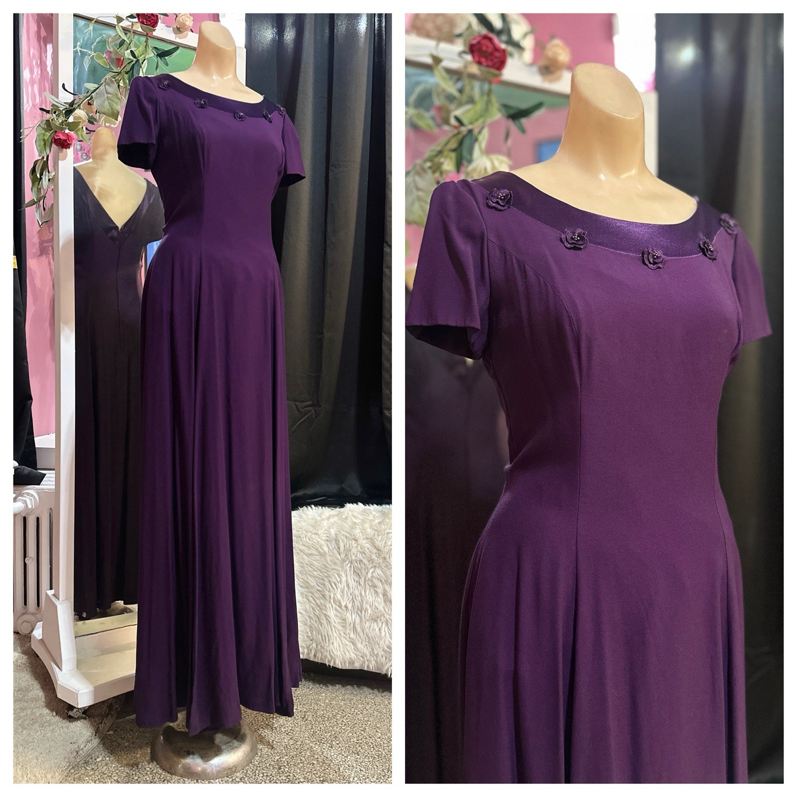 Vintage 90s Y2K Maxi Dress Purple Alfred Angelo Bridesmaid Prom Party S/M