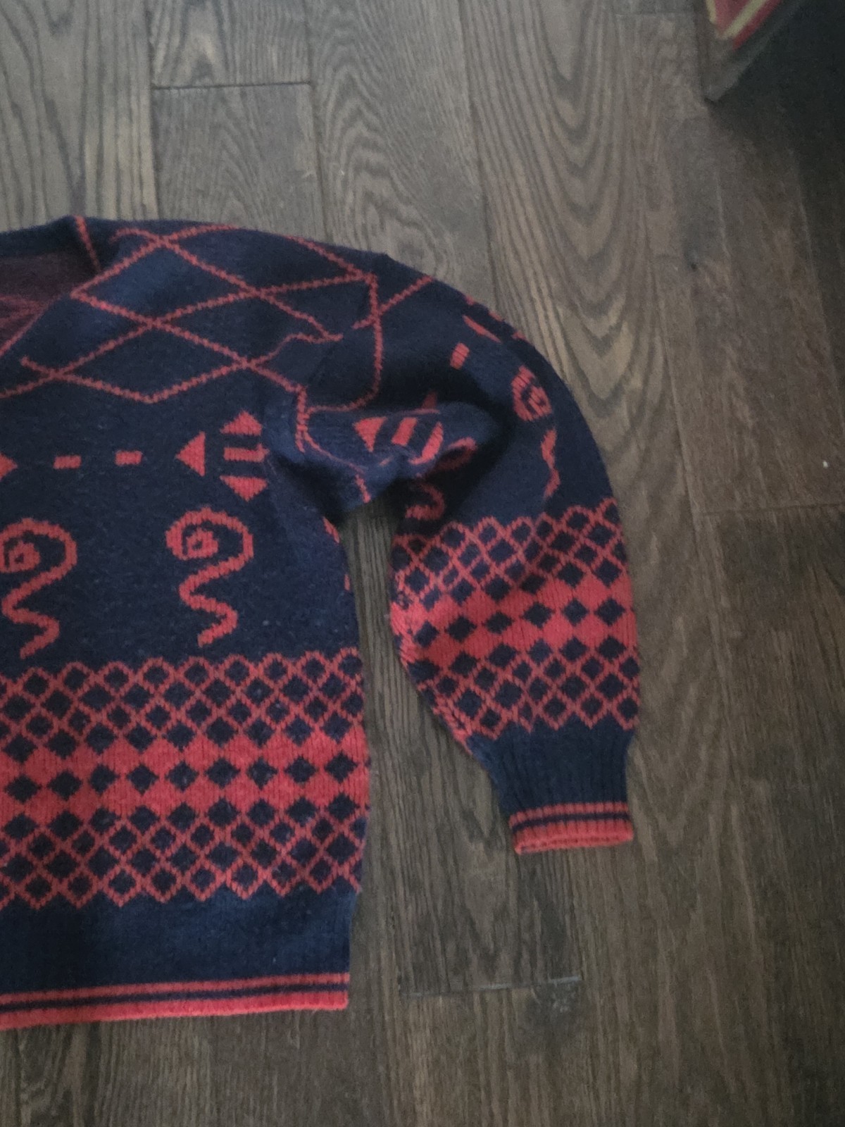 Vintage Rafael Southwestern Sweater Red Black Geometric V Neck Pullover Sz L