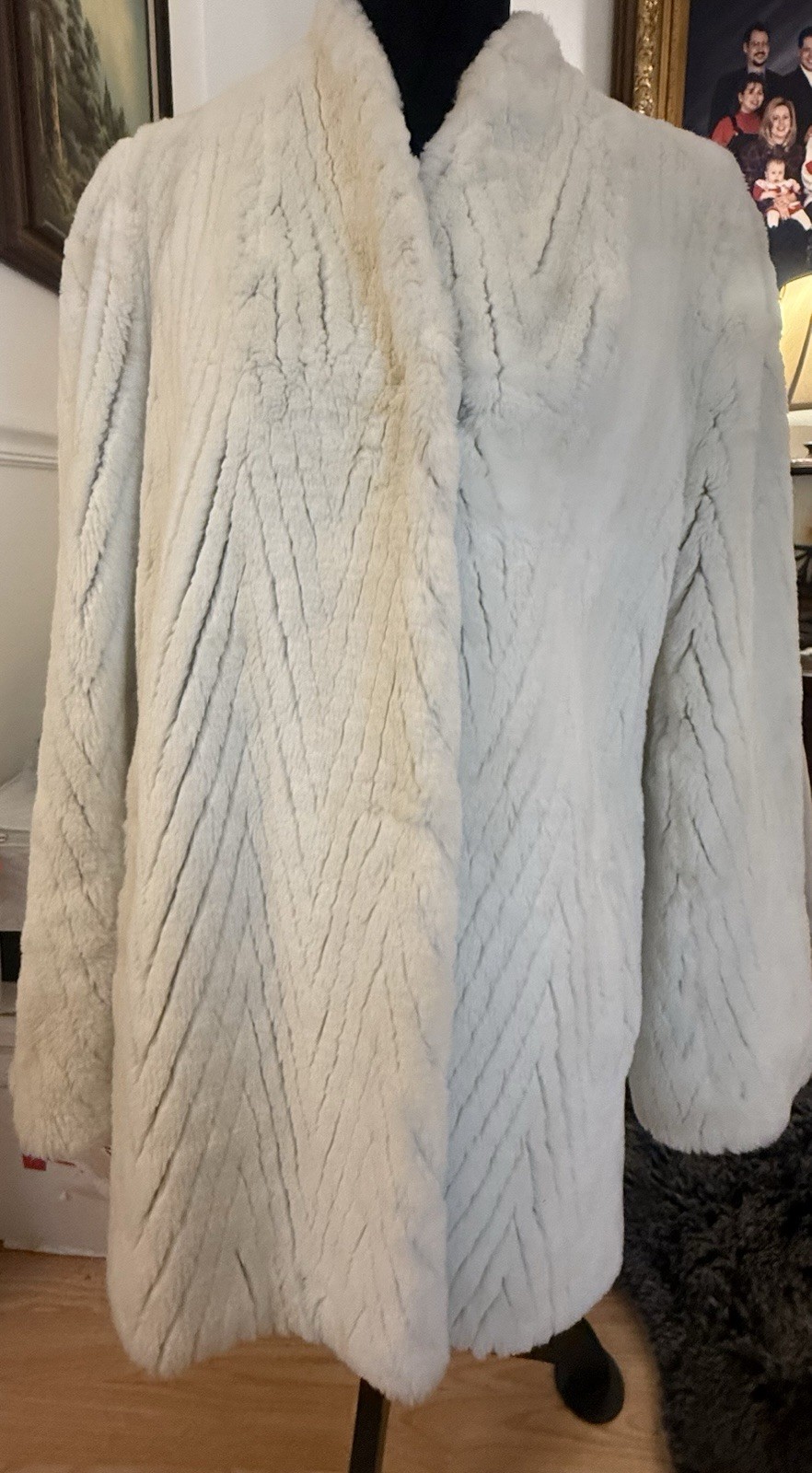 Vintage Jacques Saint Laurent Genelle Ivory Faux Fur Coat Jacket Size L/XL
