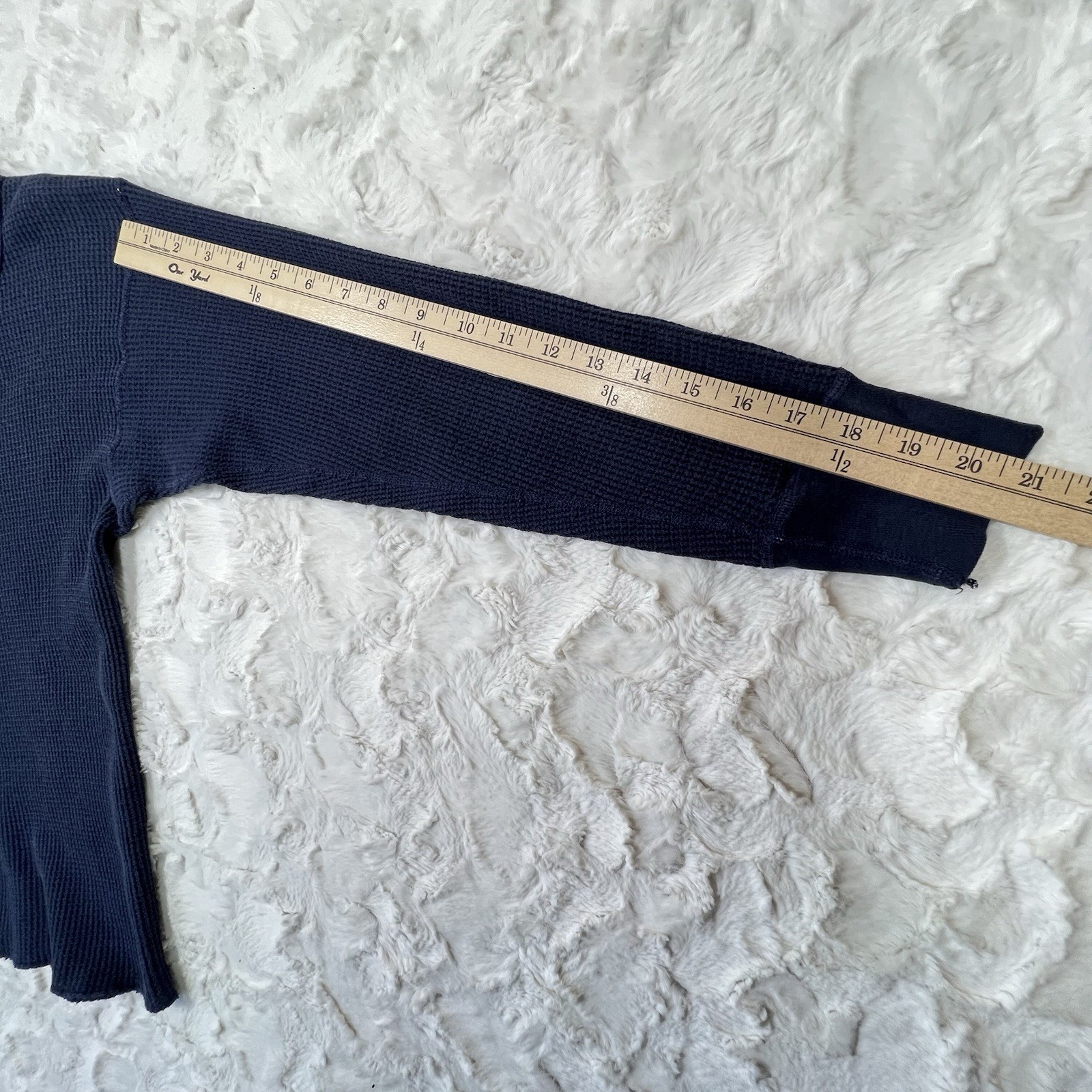 Vintage 70s 80s Gap Waffle Knit Thermal Long Sleeve Shirt L Navy Blue USA Made
