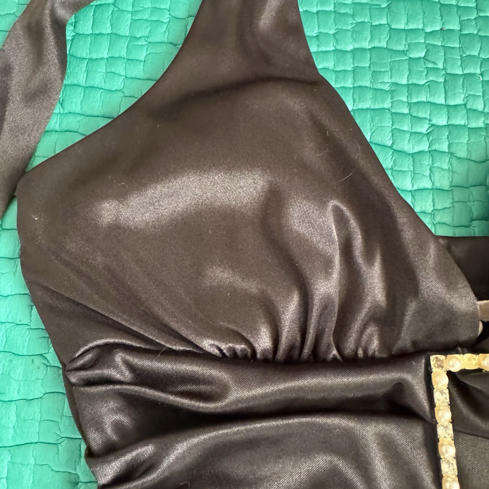 Vintage Y2K Speechless Midi Party Dress Halter Pleated Satin Black Sz S 2000s