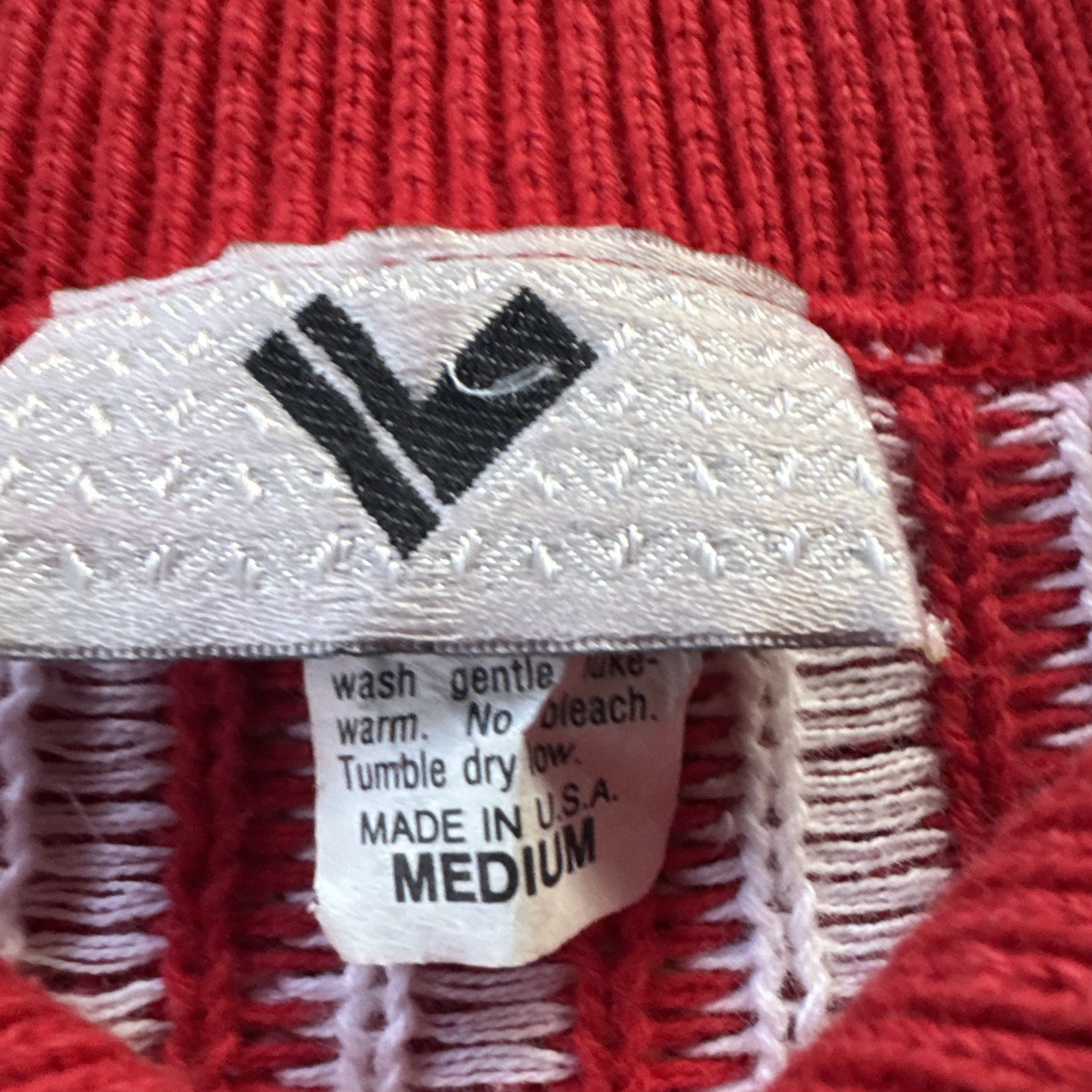 Vintage USA Knit Sweater Medium Red Striped Geometric 80’s 90’s Cotton