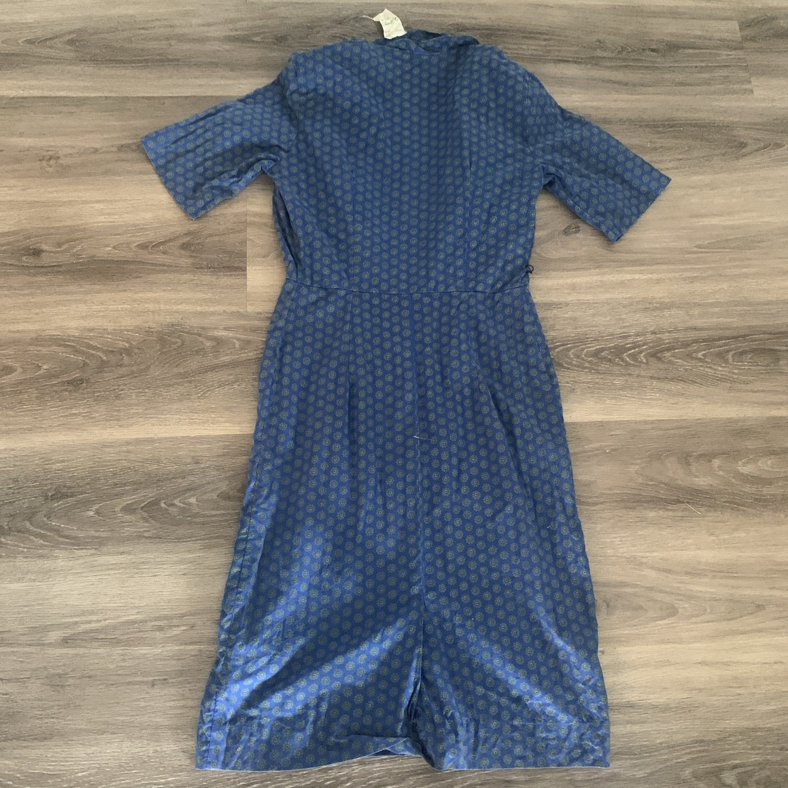 VTG 50s? Pat Perkins House Dress Blue Green Flowers Size 14 (Small)