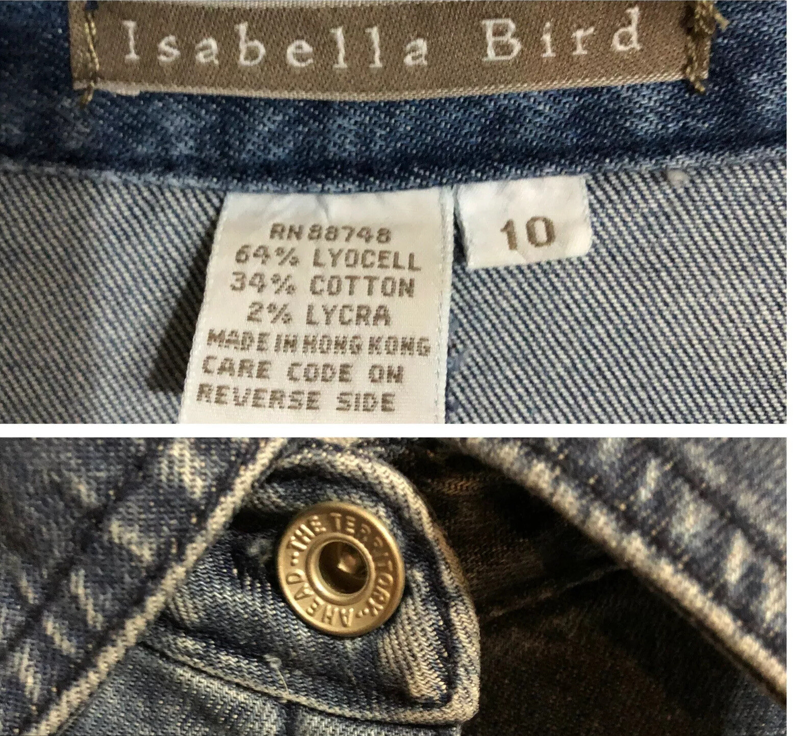 Vtg Isabella Bird 10 Blue Jean denim shirt dress Long Midi Button Front 3/4 Slv