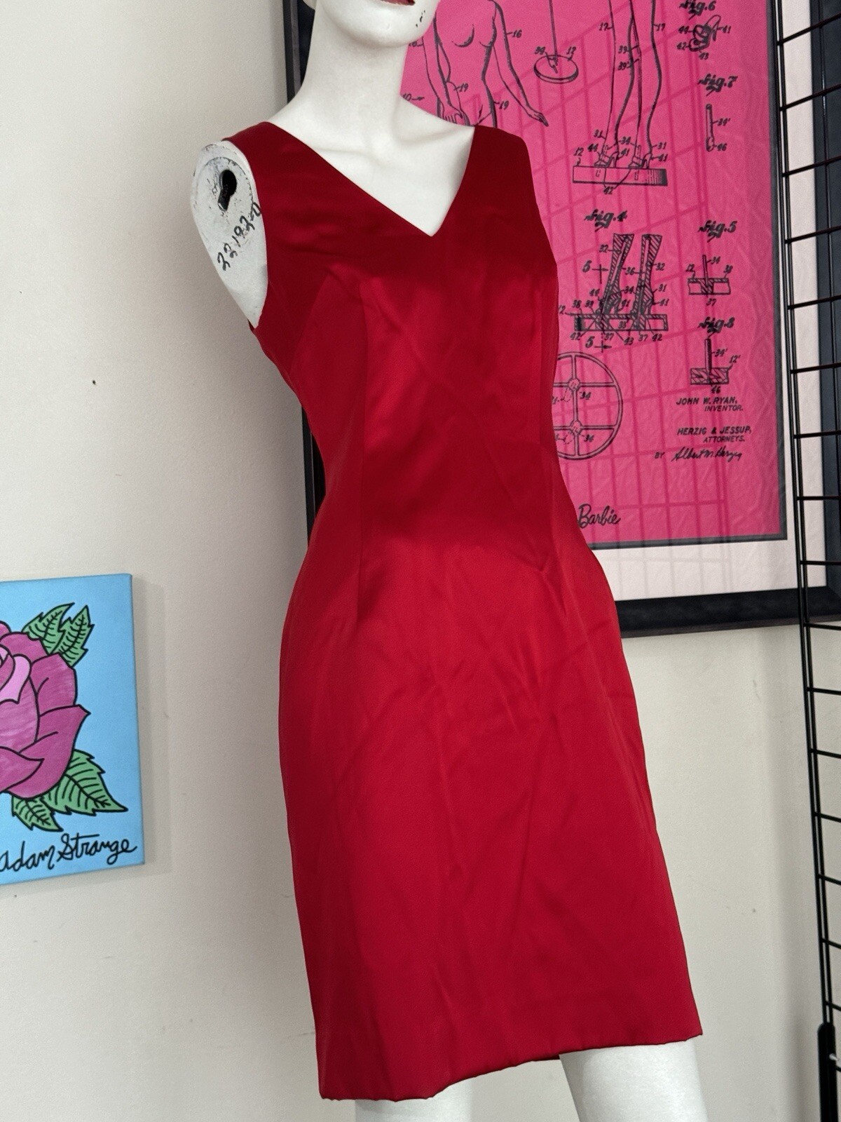 Vintage Nicole Miller 1990s-Red-Sleeveless-Evening Dress-minimalist-90s-Designer