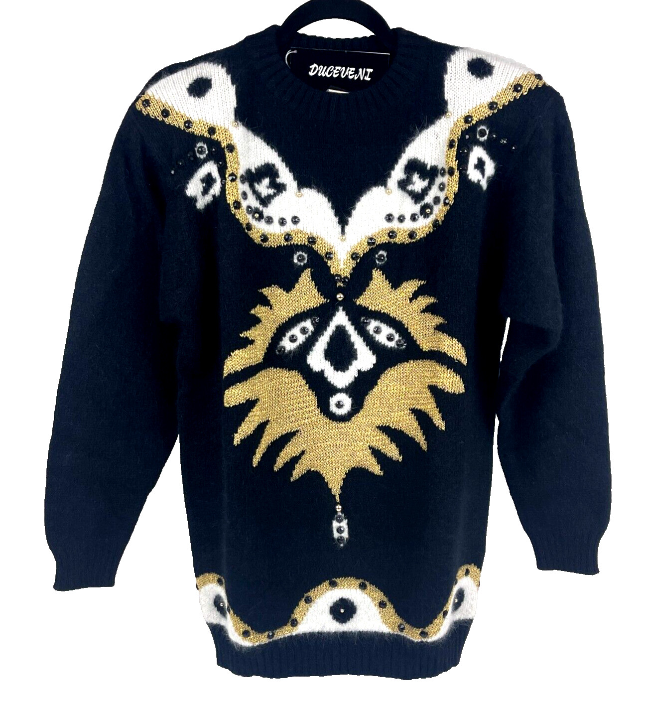 80s vintage graphic sweater gold white black fun funky Med
