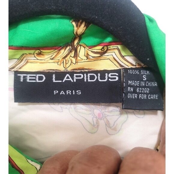 VTG Ted Lapidus Paris Scarf Print Blouse Women’s M Green Equestrian Preppy Shirt