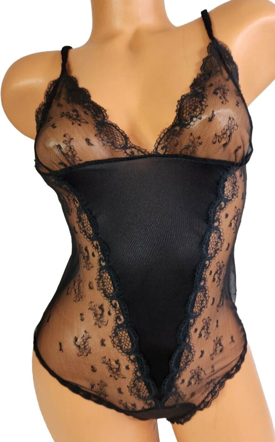 Vtg JCPenny teddy shiny soft sexy sheer lace 100% nylon lingerie USA Sz S