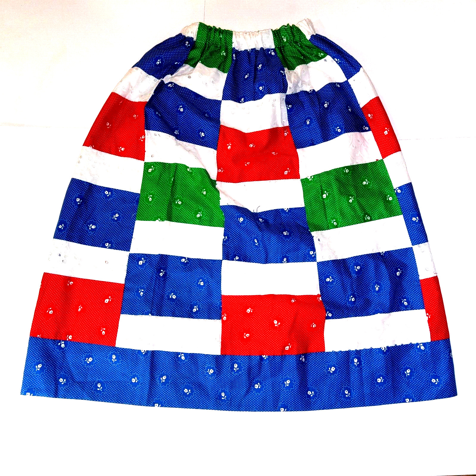 VINTAGE 1970s MR. HANK LINED PATCHWORK MULTICOLOR HIPPIE BOHO SKIRT-SIZE ZS-S