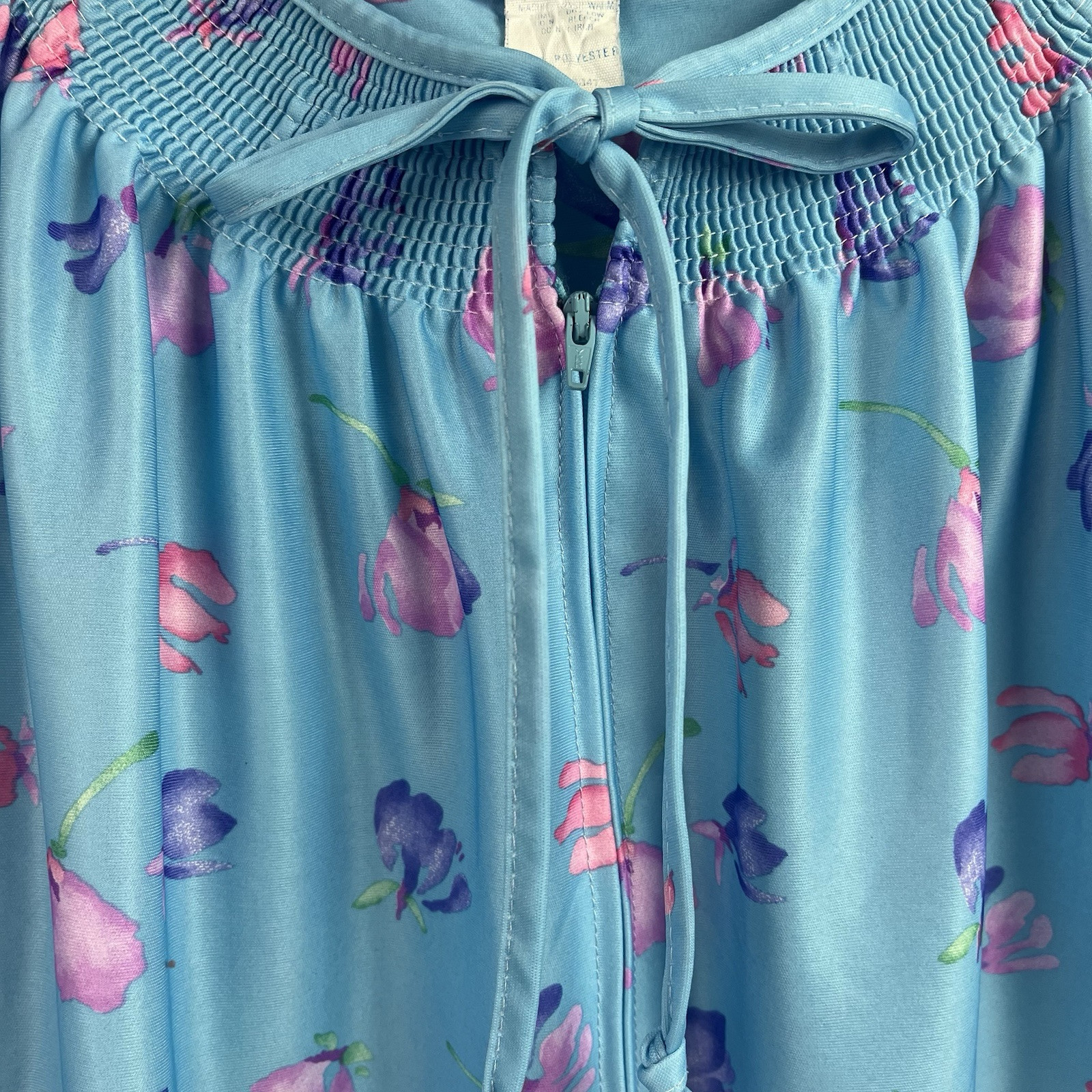 Sears Carriage Court Classic Robe House Dress Blue Floral 2X 22W/24W