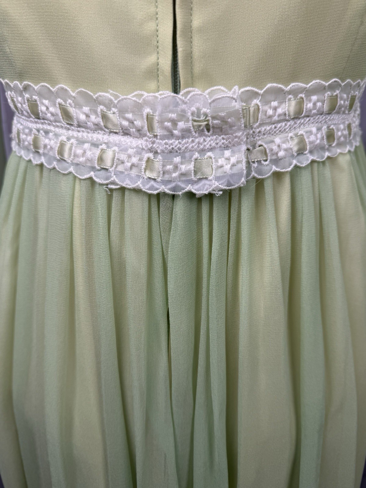 Vintage 70s Lorrie Deb Silk Chiffon Overlay Gown ~ Green Wedding Prom Maxi S/2