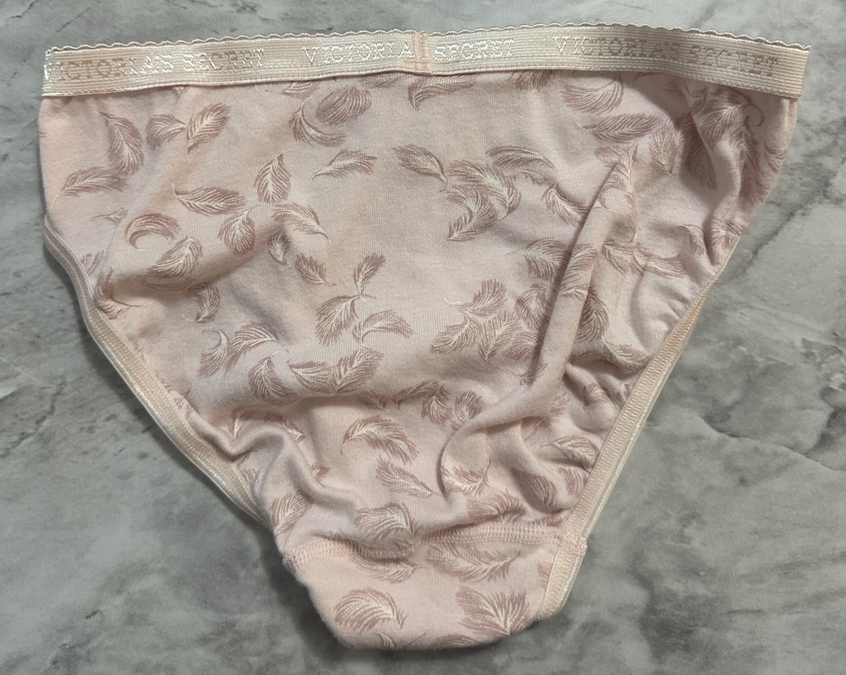 Vintage Victoria’s Secret Low Rise Bikini Signature Band Sz Pink Feathers