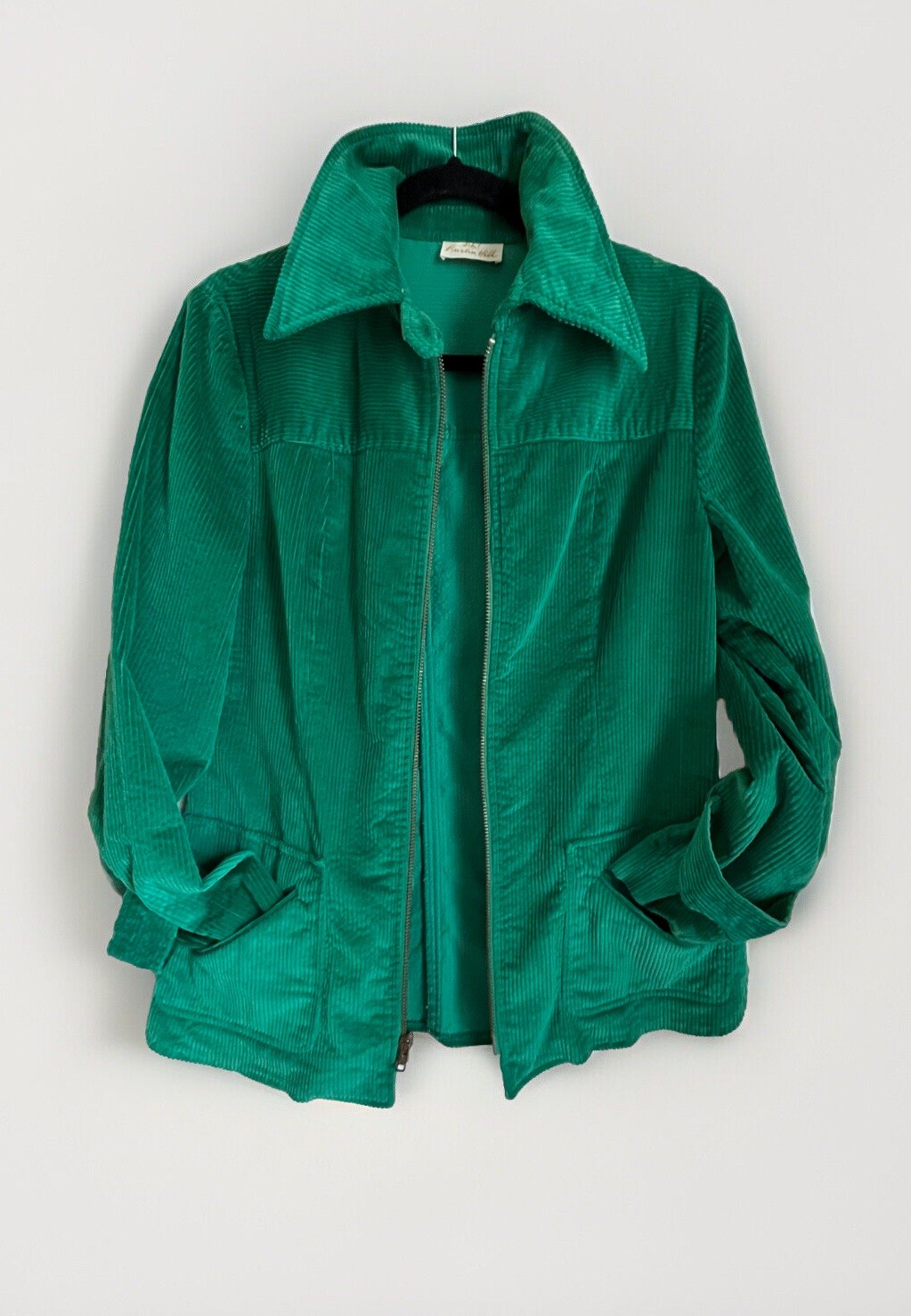 1970s Women’s Austin Hill Green Corduroy Dagger Collar Metal Zip Jacket Shacket