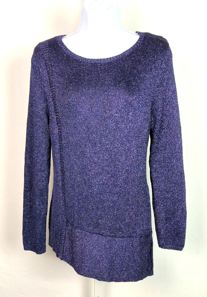 VTG CHICO’S PURPLE STRETCH TOP WITH SILVER METALLIC SPARKLING THREAD SIZE 1