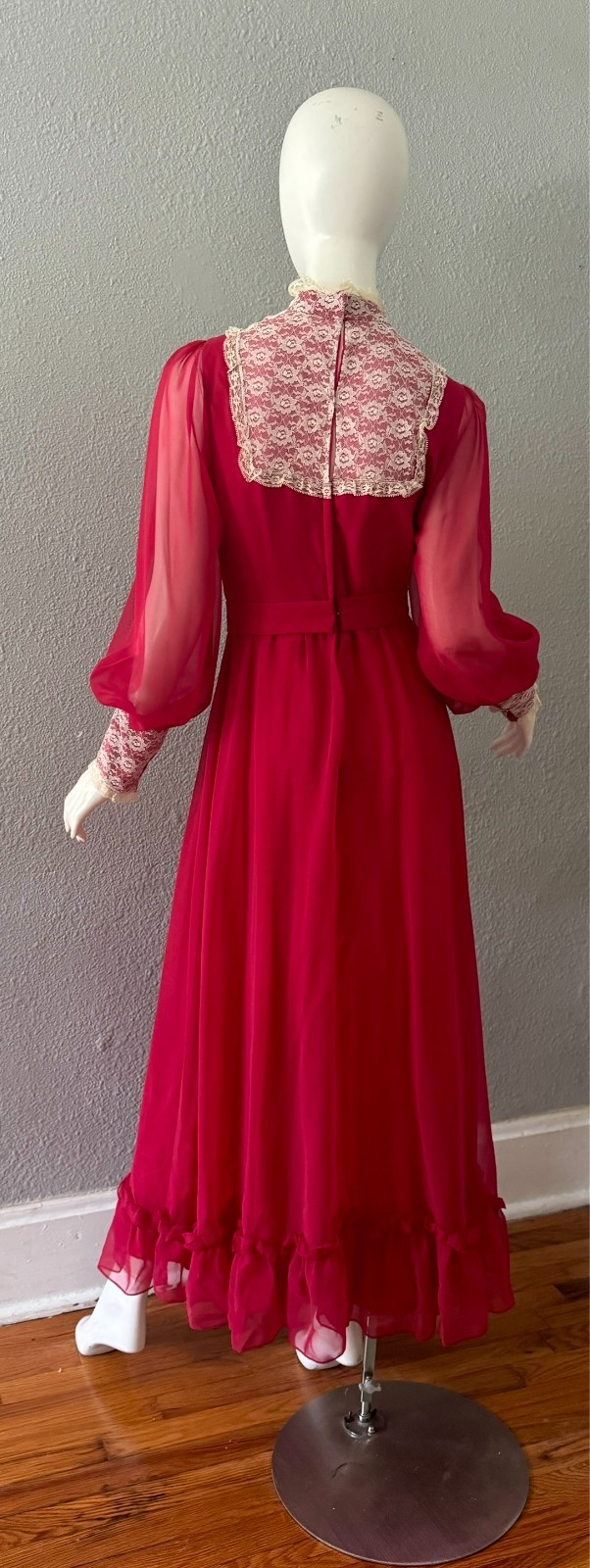 Vintage 70s Chiffon Prairie Cottage Core Party Victorian Maxi Dress M