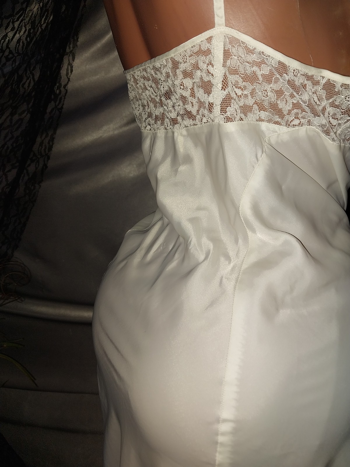 VTG 40’S SATIN CHANTILLY LACE DECO DOWTON DRESS SLIP NIGHTGOWN EDWARDIAN LACE S