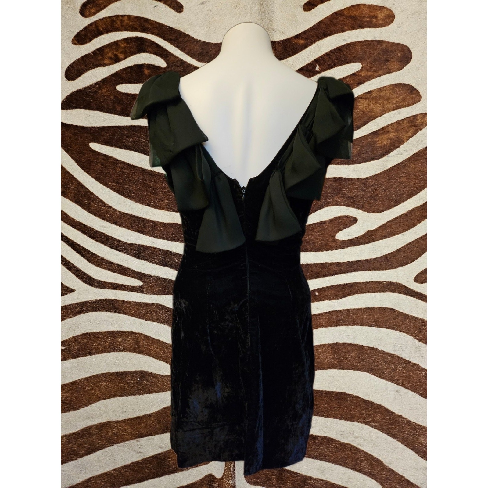 L.A. Glo Vintage 80s 90s Black Crushed Velvet Formal Mini Dress Sz 5/6