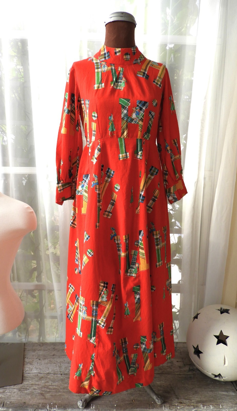 Vtg 1970’s Red Holly Hobby Pioneer Girl Praire Misses Dress sz XS