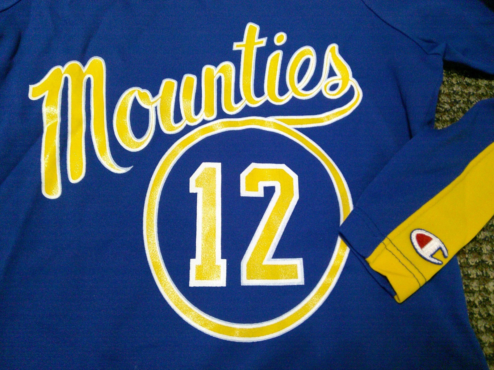 Vtg 70’s Lady Champion Nylon MOUNTIES Jersey L/S Shirt Blue/Yellow USA 12 NOS