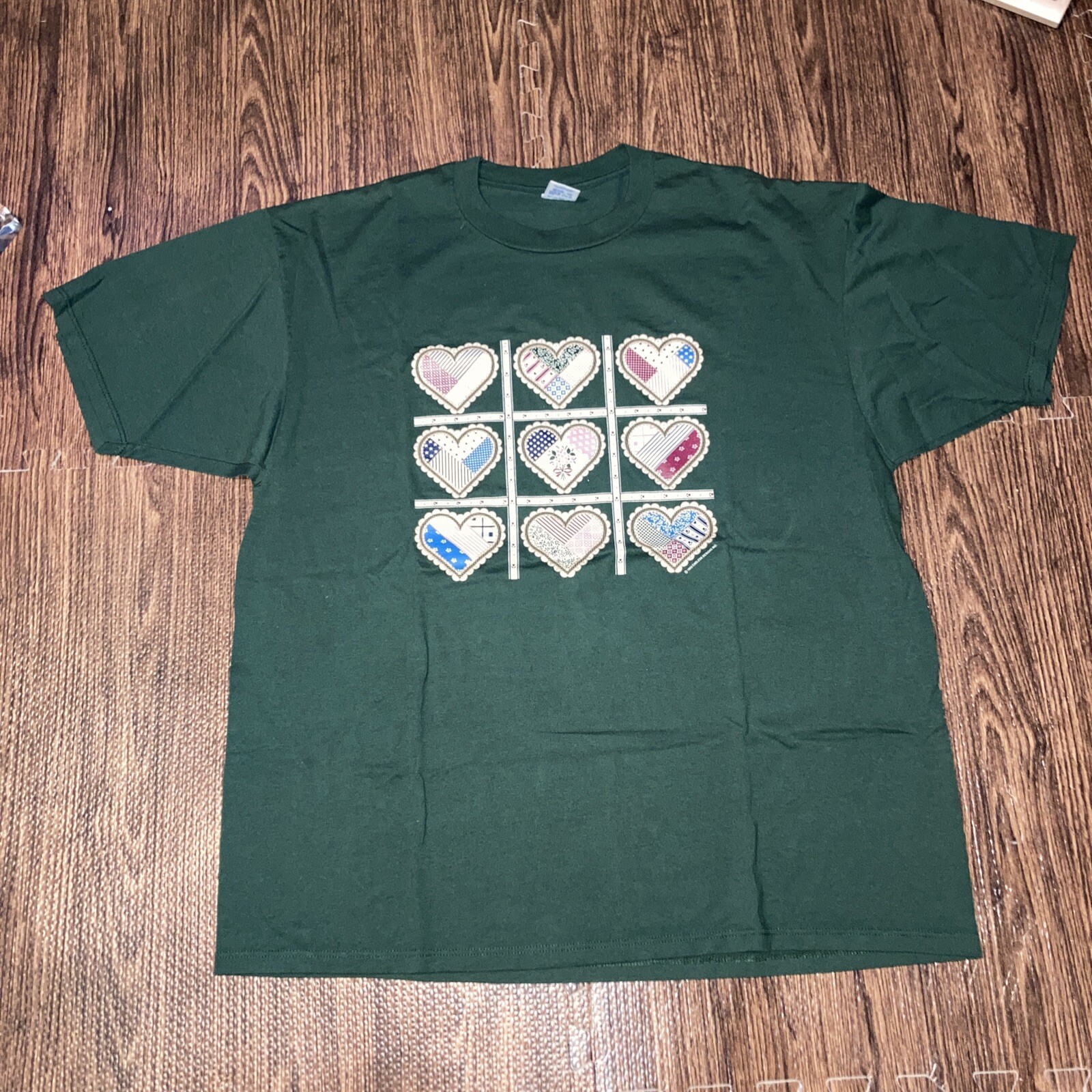 VTG 90s Endless Designs Hearts Quilts T-shirt Size Xxl Made in USA Green