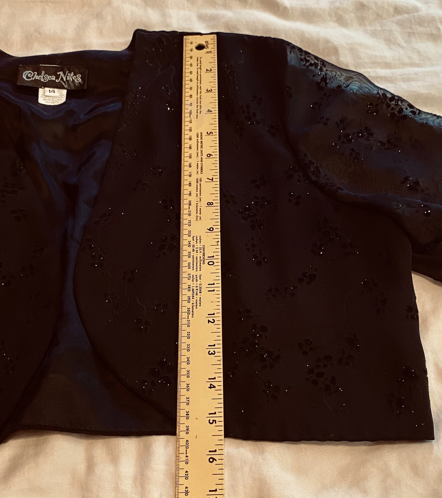 Vintage Chelsea Nites Womens Shiny Black Bolero Jacket Size 24 Made in USA