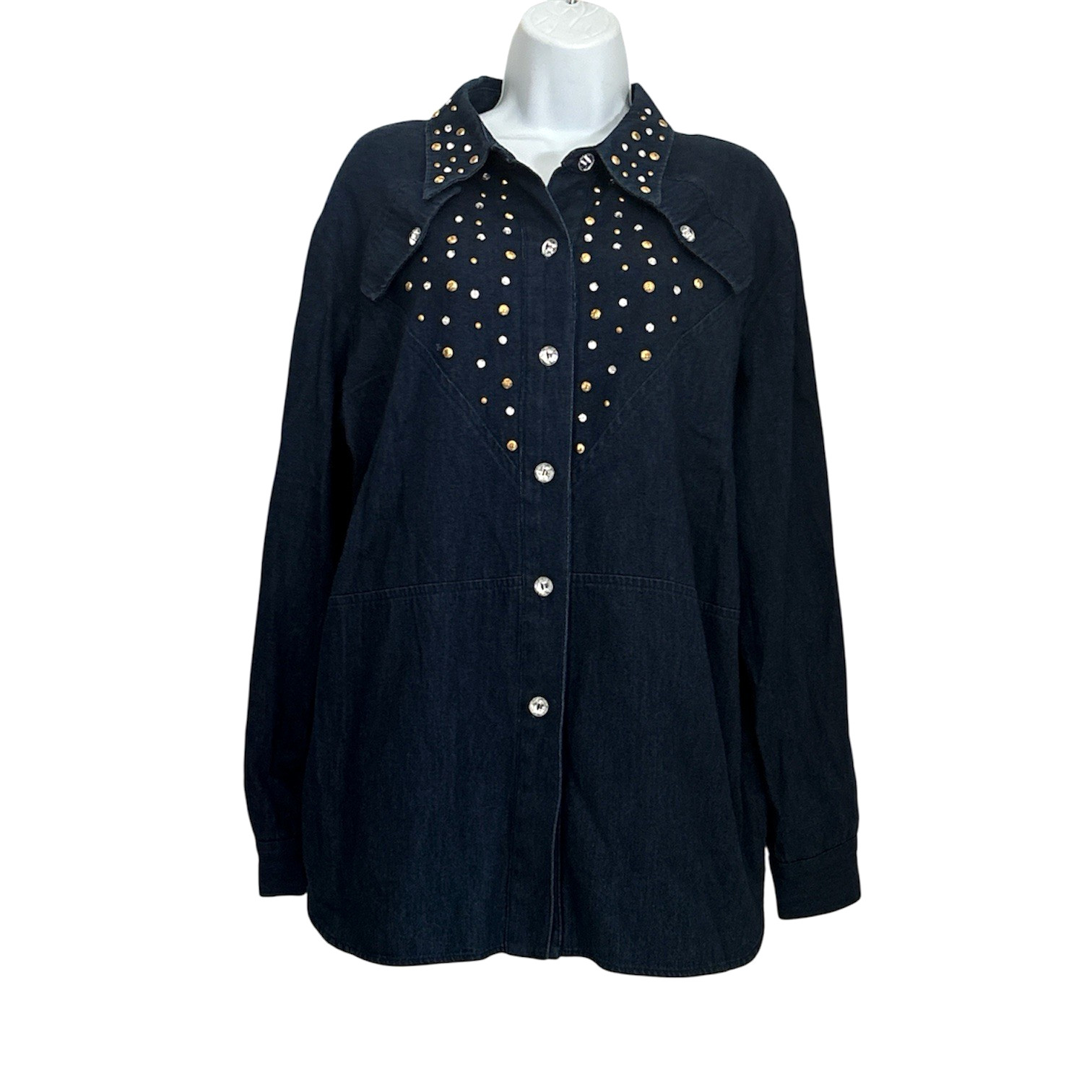 Vintage 80s Cervelle Western Denim Shirt Studded V Yoke USA Women L