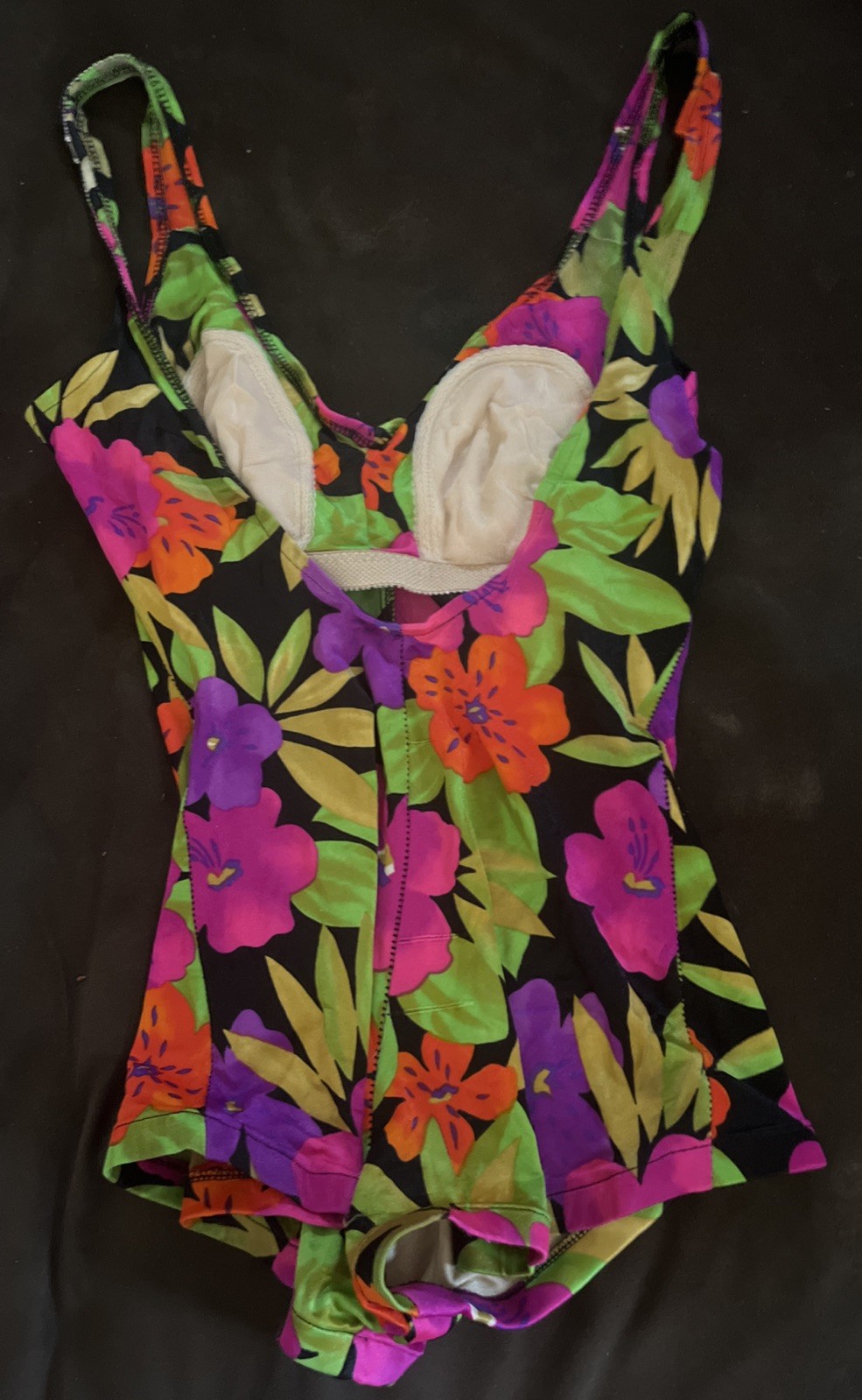 Vtg 90s Tropical Floral Swimsuit – Neon Pink Purple Orange – AS IS PROJECT