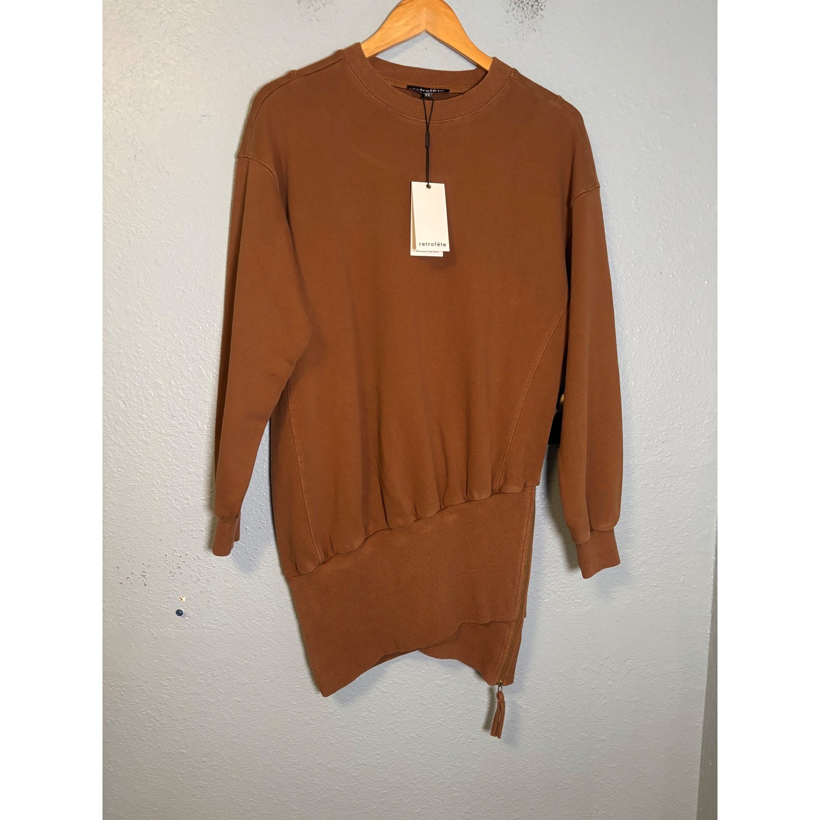 NWT Retrofete Nova Sweater Mini Dress Glazed Ginger Brown Size XS